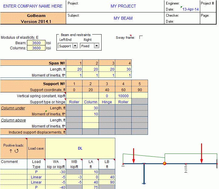 GoBeam input worksheet