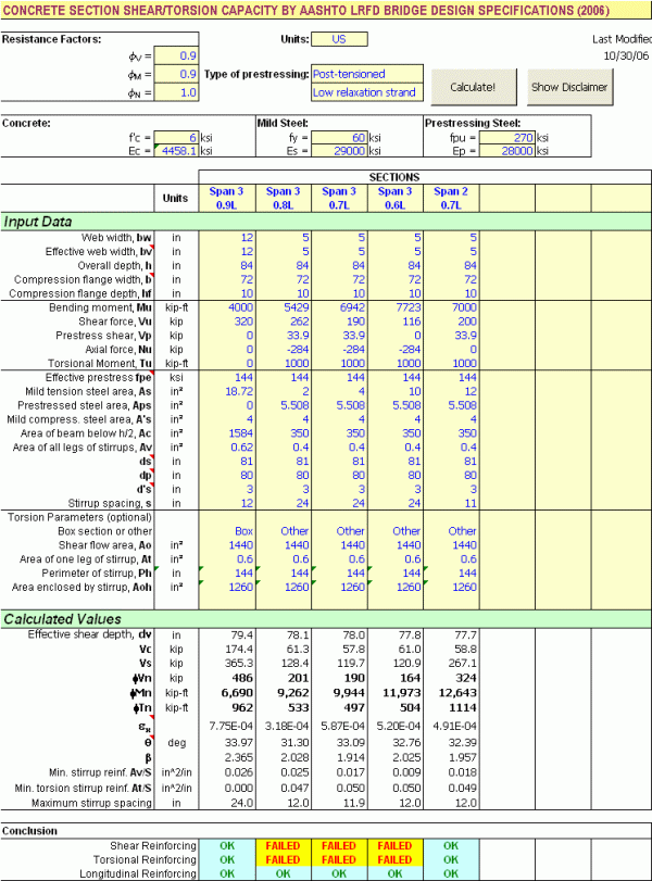 LRFDShear worksheet screen shot